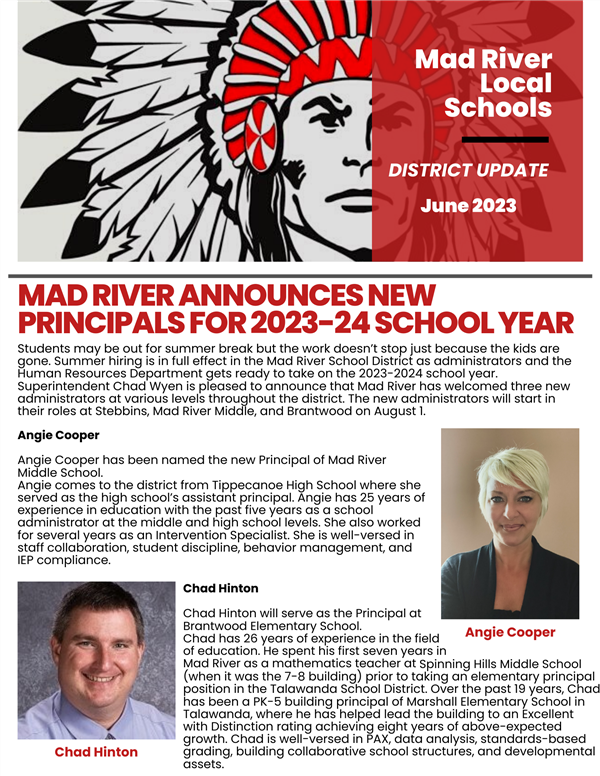  Angie Cooper has been named the new Principal of Mad River Middle School.